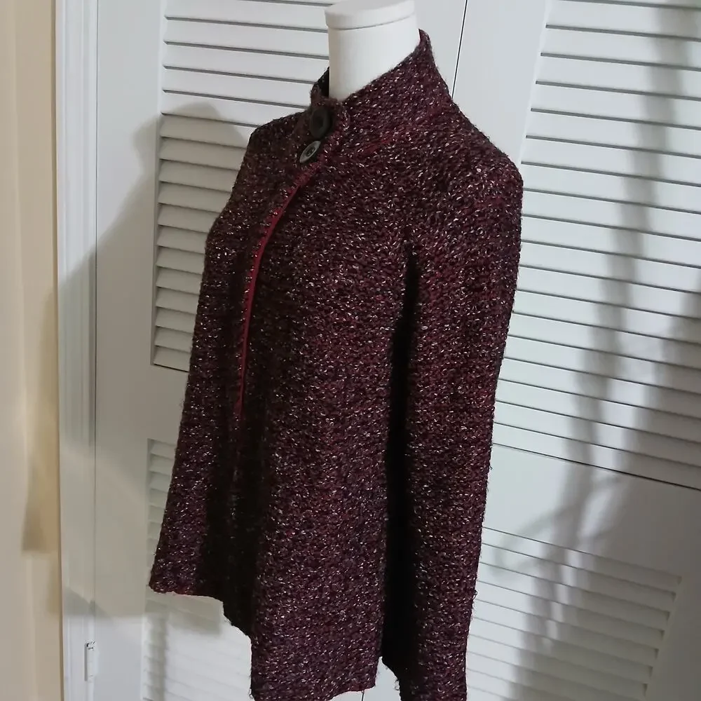 Karen Scott Med Maroon/Brown/White 2-Button Long-Sleeved Cardigan Sweater